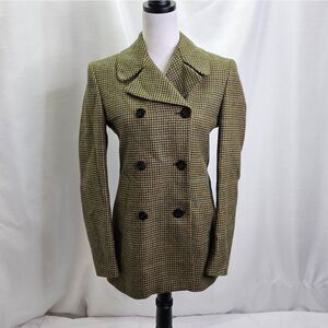 Ann Freedberg Tan Houndstooth Double Breasted Jacket Size P (XS)